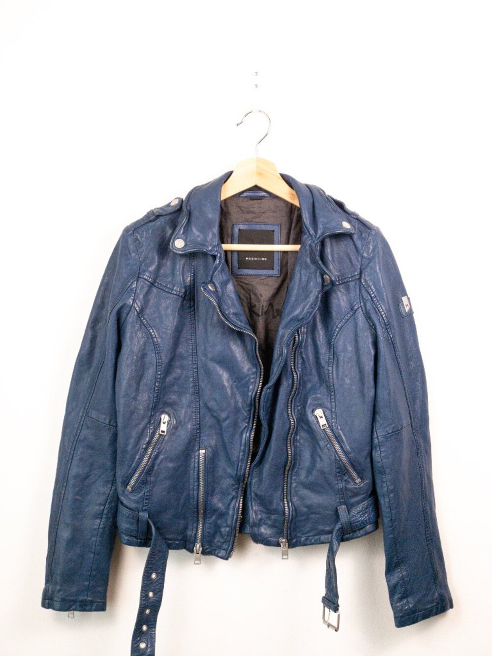 Mauritius Wild Leather Moto Biker Jacket Indigo Blue Women Size US8
